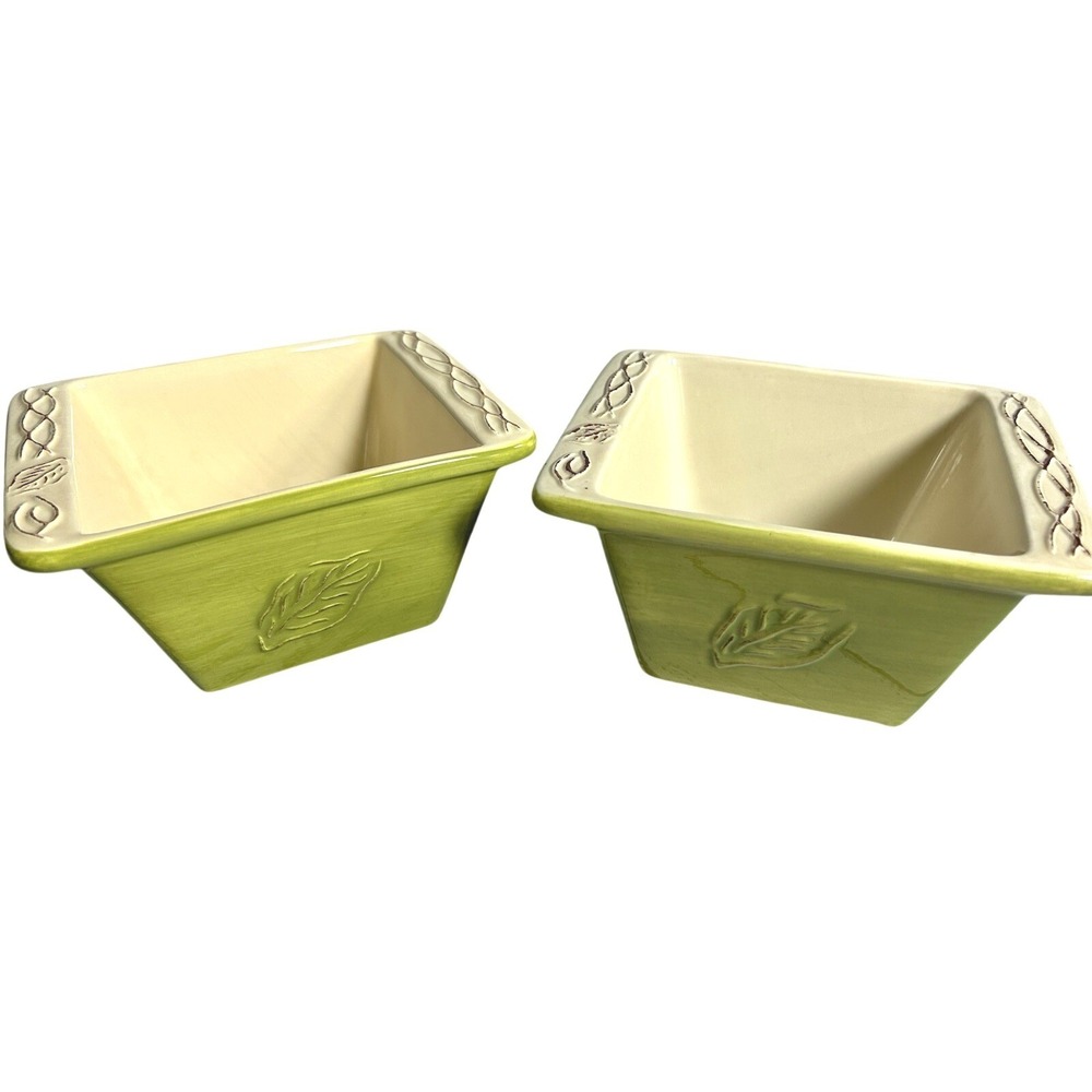 Tastefully Simple Host Collection Green Embossed‎ Leaf Square Dipping Bowls